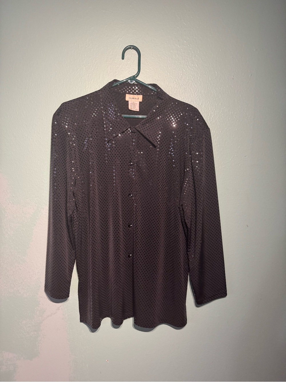 LARA Black Sequin Button-Down Blouse